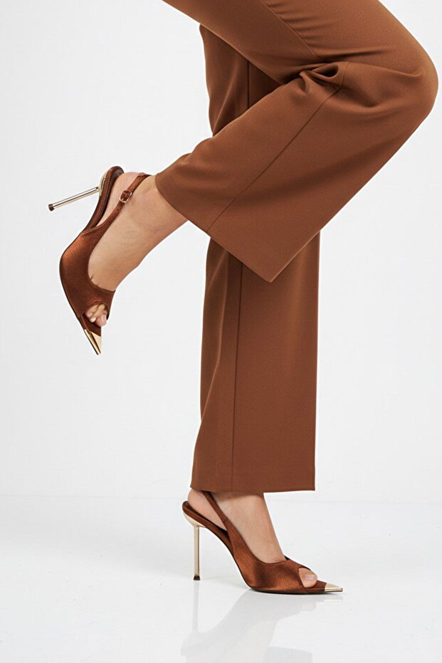 Copper Satin Women's Heeled Shoes