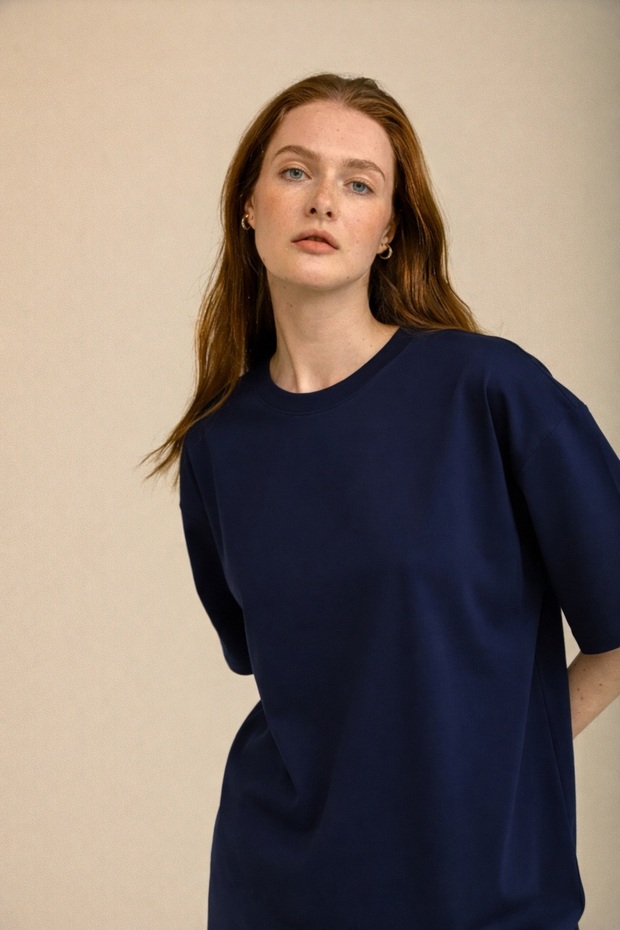 Basic Women's T-Shirt Regular Oversized Navy Blue T-Shirt