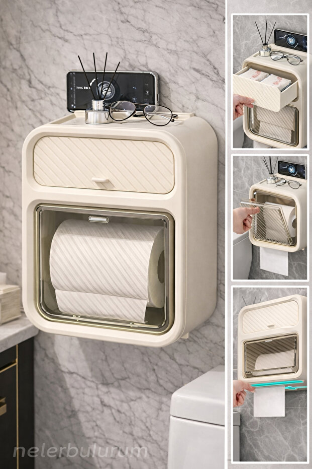 Wall Mounted Toilet Paper Storage Box with Lid | Hole-Free Installation, Water and Moisture Dustproof