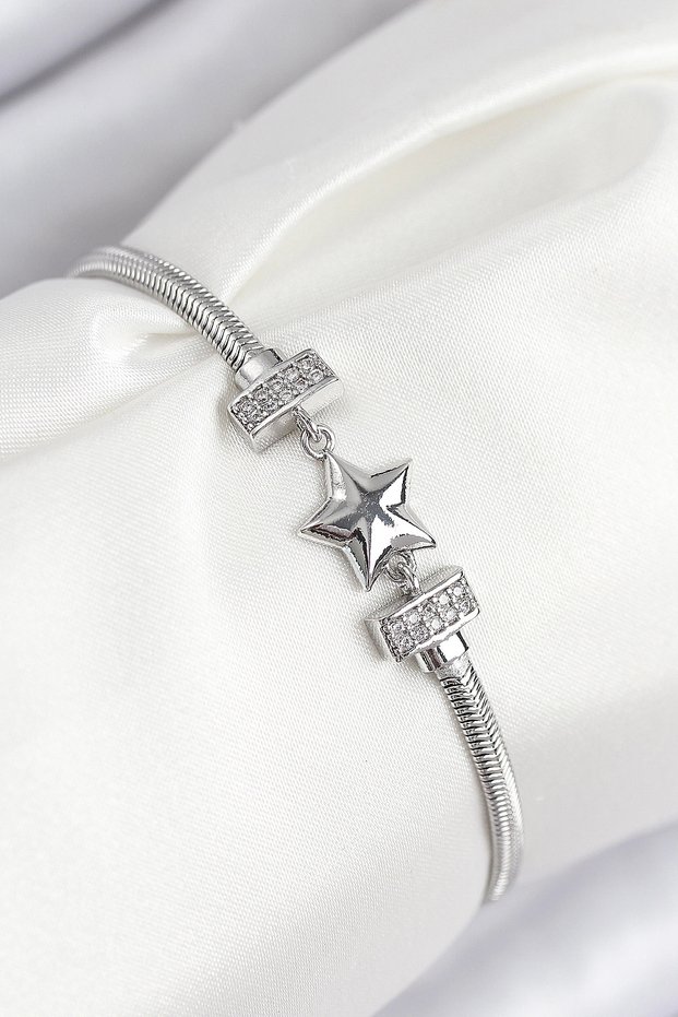 Brass Zircon Stone Clover Model Silver Color Women's Bracelet