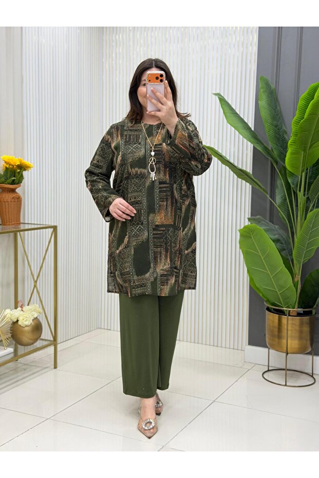 Plus Size Patterned Two-Piece Set - 1