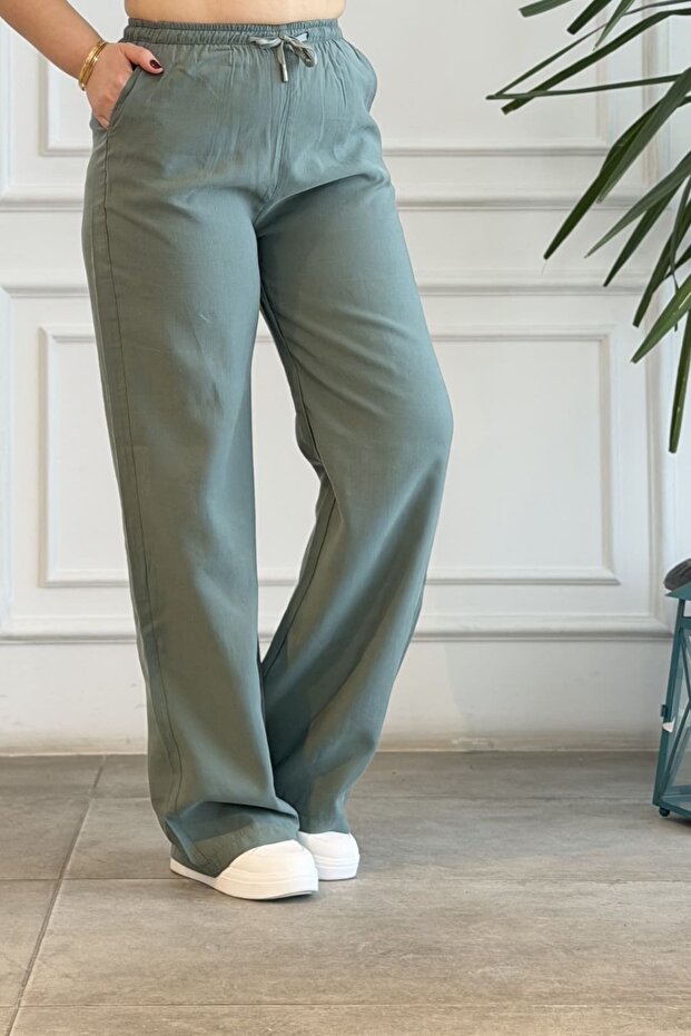 Elastic Waist Wide-Leg Cotton Trousers