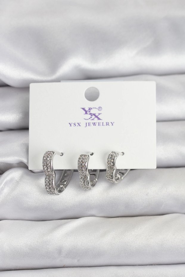 Silver Color Brass Zircon Stone Heart Women's Earrings