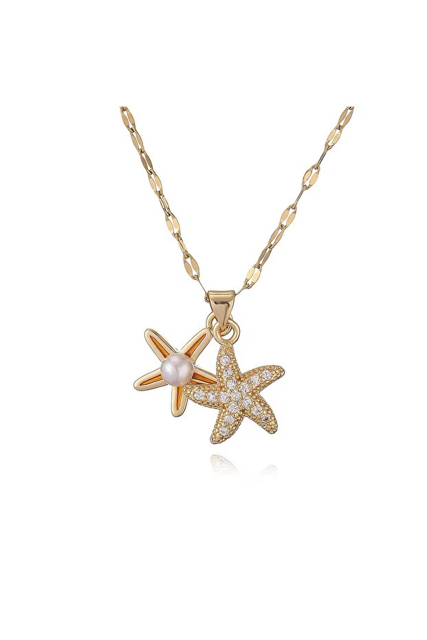 Steel Openable Starfish Pearl Zircon Stone Women's Necklace