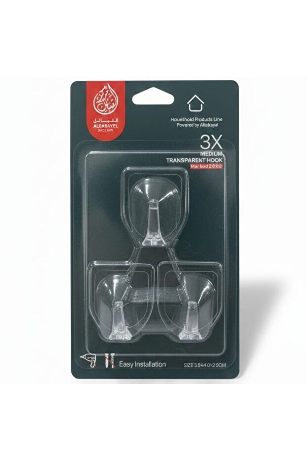3 قطع من الخطافات اللاصقة الشفافة متوسطة الحجم والقابلة للإزالة - 1