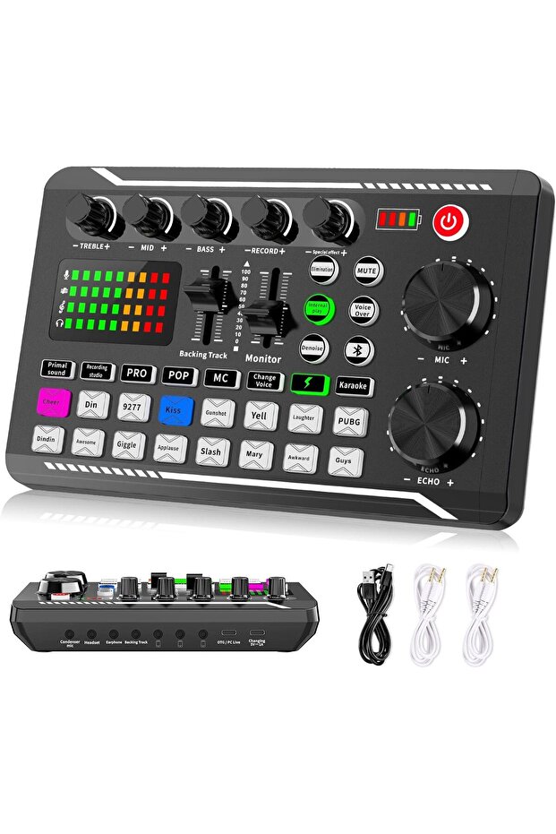 Live Sound Card Audio Mixer, Podcast Interface with Voice Changer, for Streaming
