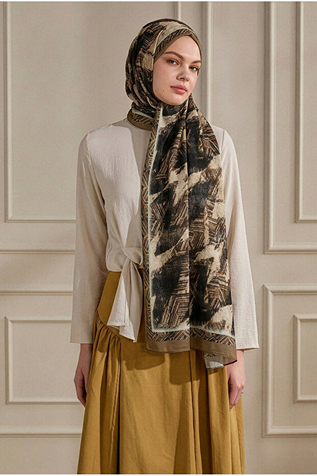 Mustard Zigzag Patterned Organic Shawl - 1