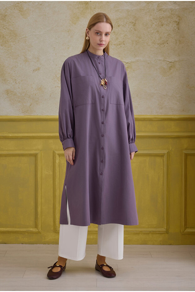 Hakim Collar Long Tunic Retro Violet