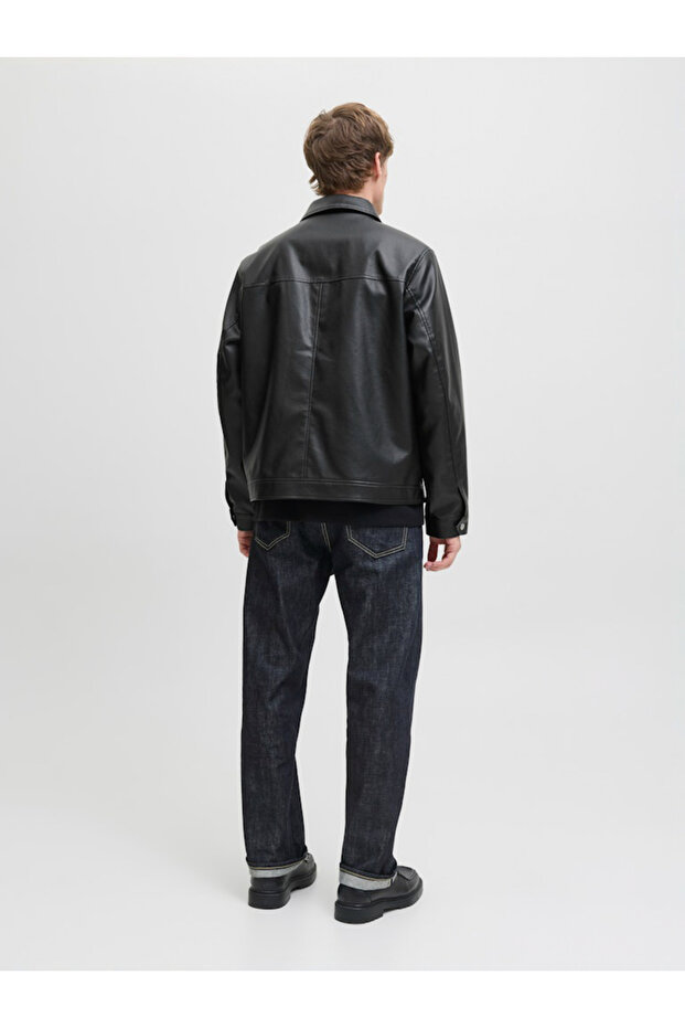 Black Faux Leather Zip-Up Jacket - 5