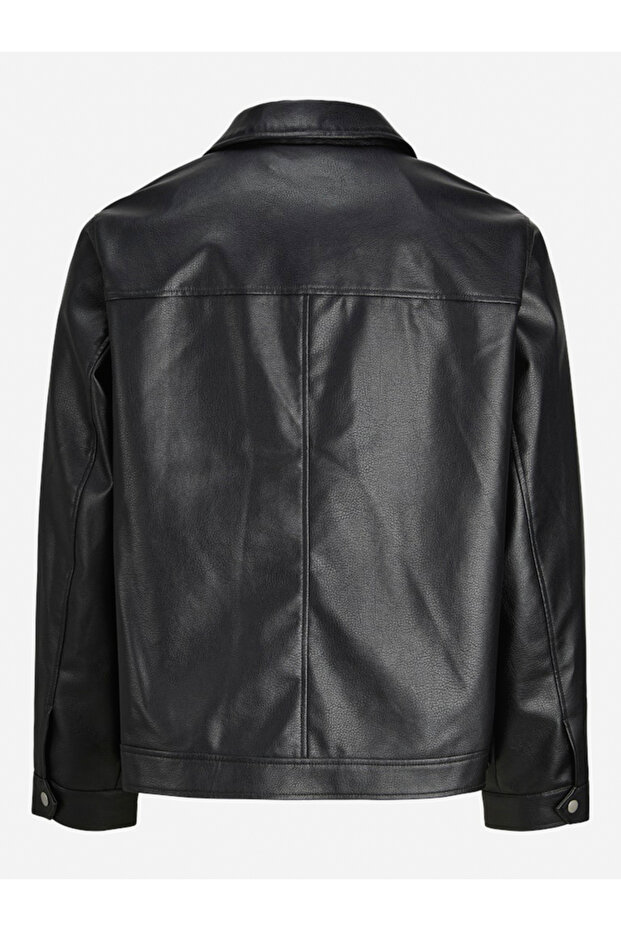Black Faux Leather Zip-Up Jacket - 3