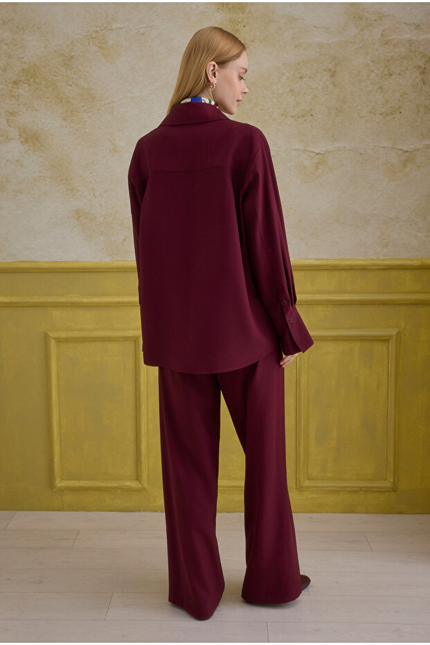 Modern Cep Detaylı Gömlek Bordo - 5