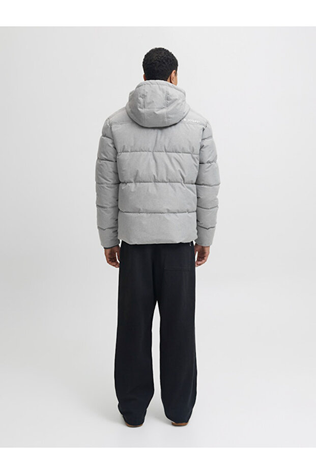 Grey Zip-Up Hooded Puffer Jacket - 4