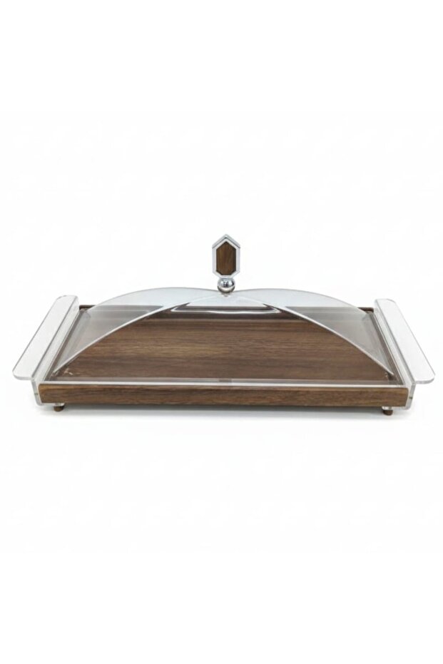 Compact Wooden Serving Tray with Clear Acrylic Lid – 38×18 cm