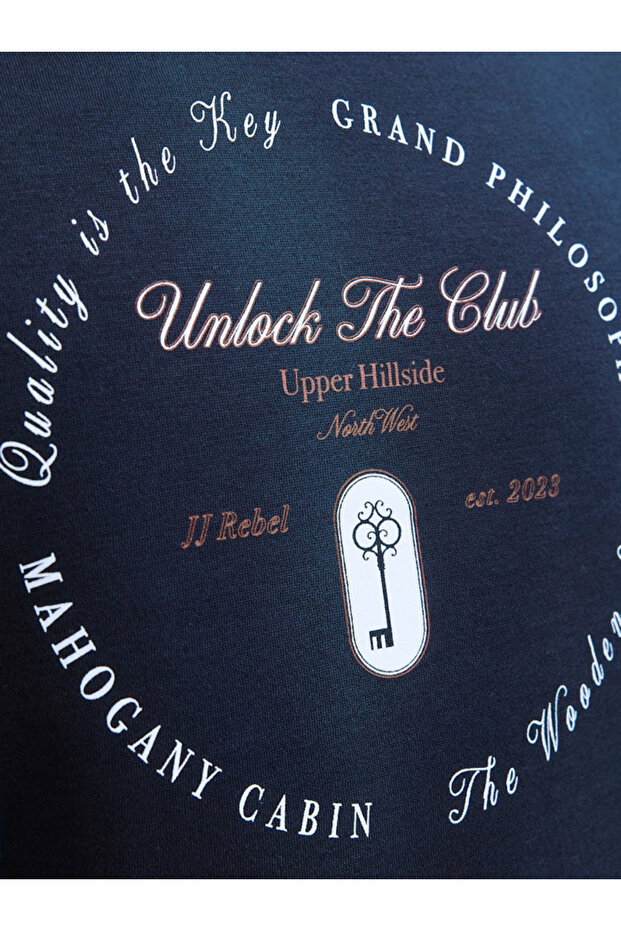 Navy Blue Printed Pullover Sweatshirt - 3