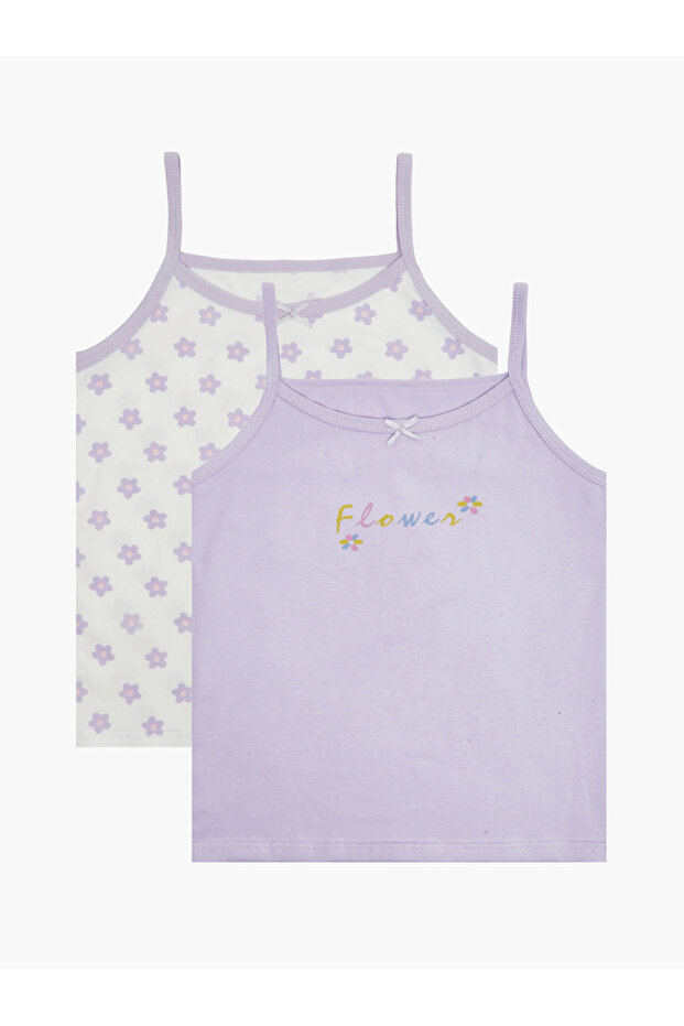Pack of 2 - Girls Lilac Printed Cotton Vest