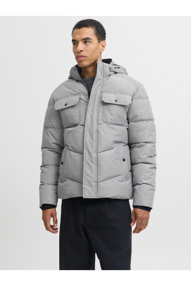 Grey Zip-Up Hooded Puffer Jacket - 2