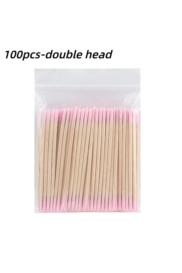 F100pcs 100/300/500Pcs Disposable Wood Cotton Swab Double Head Lipstick Ear Swabs Eyelash Cleaning C