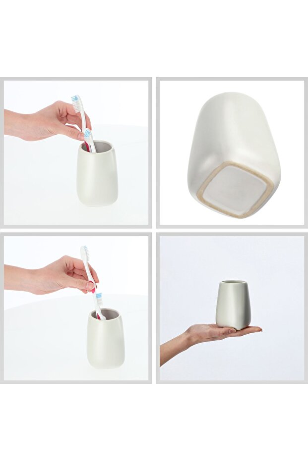 Bathroom Toothbrush Cup Toothpaste Ceramic Container White 2x - 4