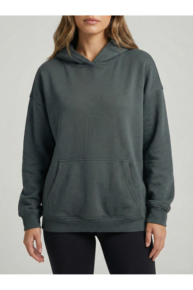 Women's Dark Green 3 Thread K Hooded O Oversized Sweatshirt Nj118