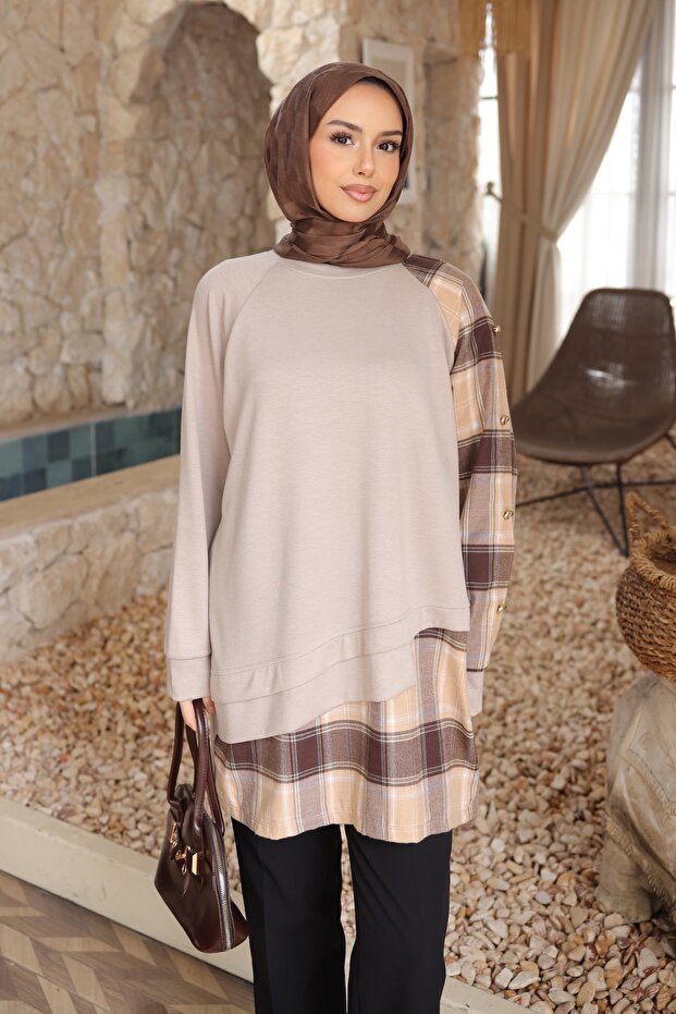 Mink Plaid Paneled Modal Tunic