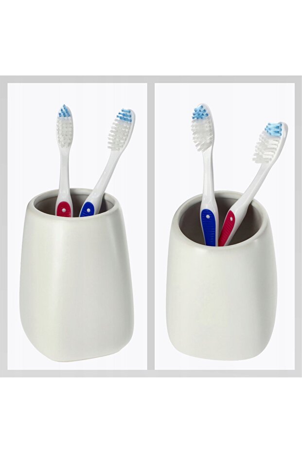 Bathroom Toothbrush Cup Toothpaste Ceramic Container White 2x - 5
