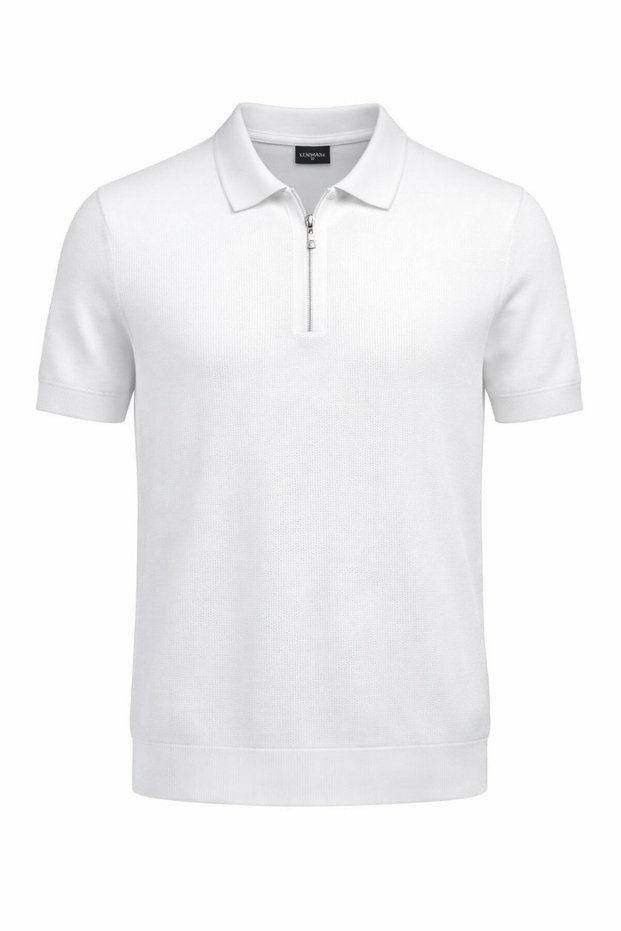 Men's Polo Neck Dobby Zip Detail Slim Fit Knitwear T-Shirt