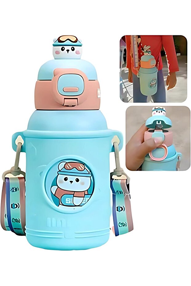 Kids Stainless Steel Insulated Water Bottle 500ml – Double Wall Vacuum Flask with Straw, Leak-Proo