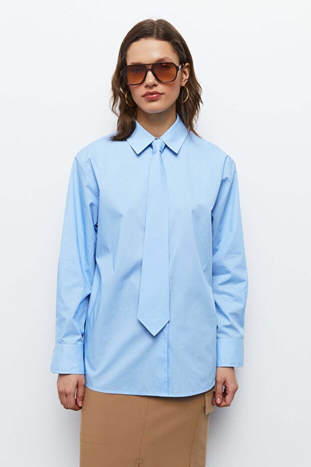 Kravatlı Oversize Gömlek - 5