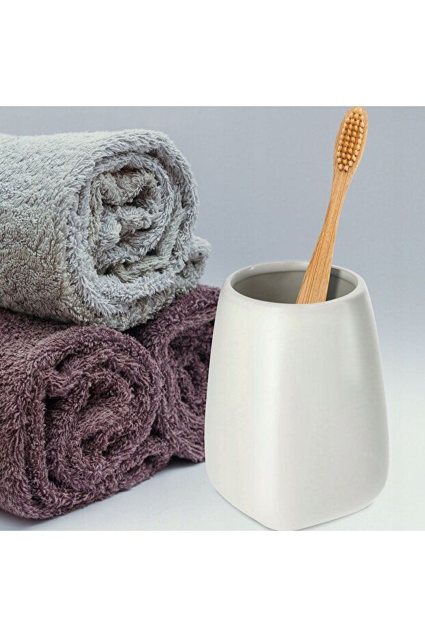Bathroom Toothbrush Cup Toothpaste Ceramic Container White 2x - 8