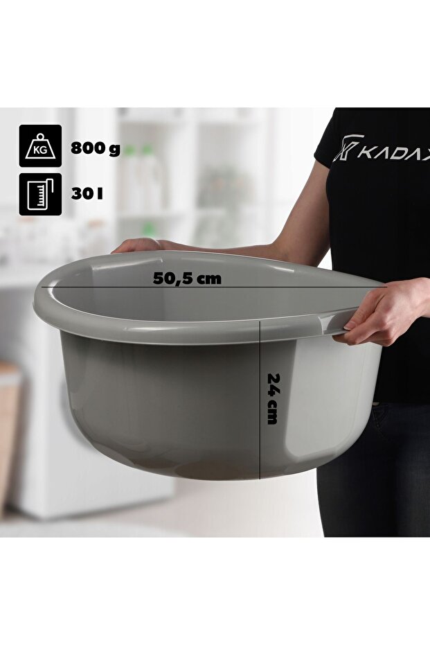 Plastic Laundry Bowl 30L Large Round Solid Gray - 3