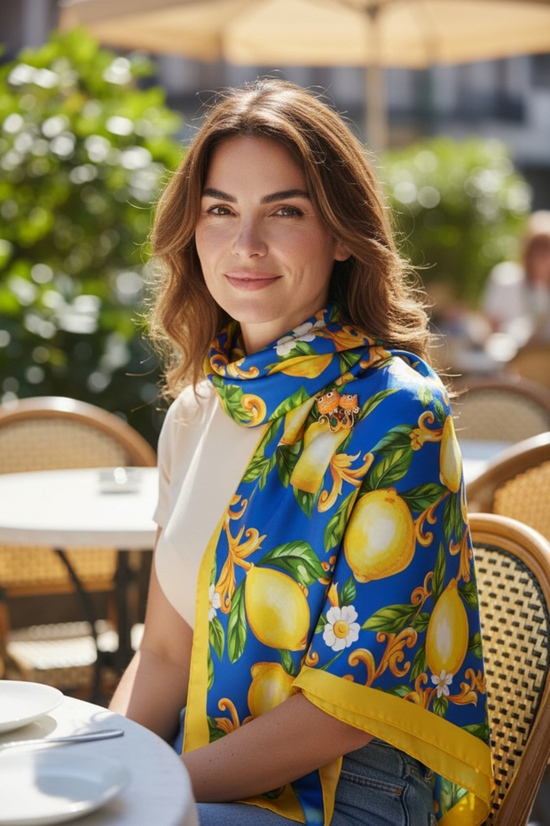 Lemons Double-Sided Silk Shawl - 1