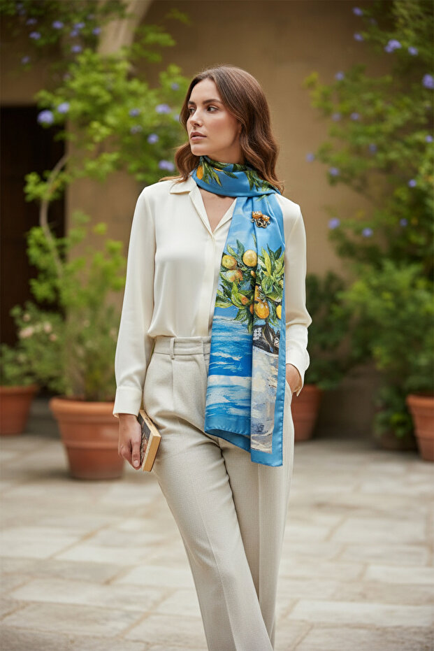 Lemons Double-Sided Silk Shawl - 2