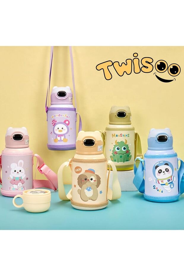 Stainless Steel Kids Water Bottle - Leak Proof, Vacuum Insulated with Straw, BPA Free, Hot &
