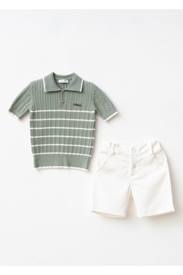 Hair-Braided Viscose Gabardine Short Sleeve Shorts Suit