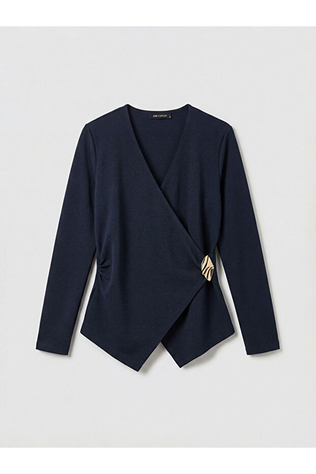 Double-Breasted Collar Blouse with Metal Applique