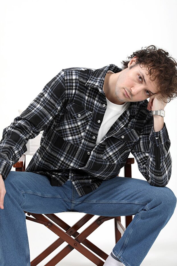 Men's Long Sleeve Double Pocketed Lumberjack Shirt Light Blue - 508