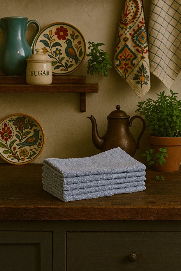 5-Piece 100% Cotton Towel Set 30X50 cm Baby Blue