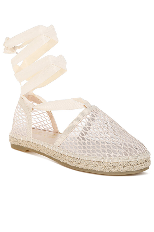 Women's Mesh Flat Espadrille Sandals In Beige