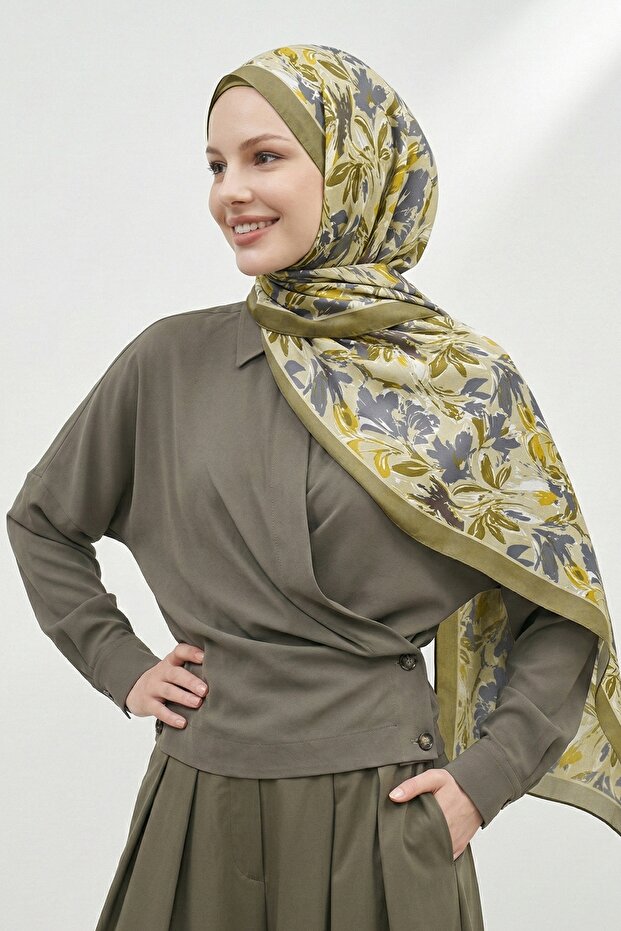 Zambak Floral Print Beige Soft Cotton Shawl