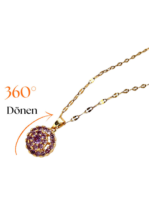 Steel Rotating Zircon Stone Round Stress Necklace