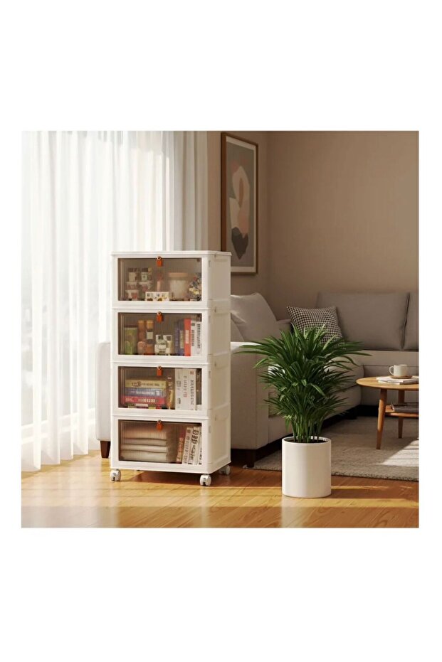 منظم تخزين شفاف، صناديق تخزين قابلة للتكديس مزودة بعجلات، قابلة للطي متعددة الأغراض - 2