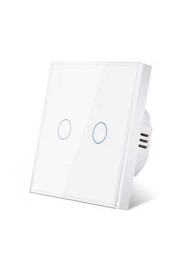 Double Touch Switch White, Tempered Glass, LED Indicator, 2 Modules