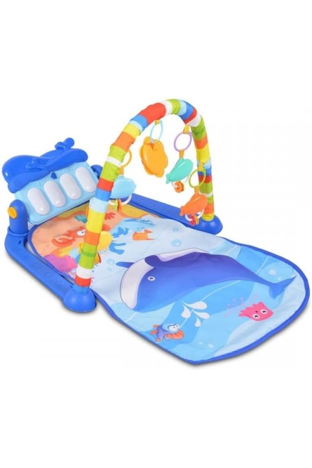 Baby Piano Fitness Rack Gym Mat, Ocean Whale Theme, Kick & Play Activity Center with Sensory Side Rails, Blue, Model HE0631