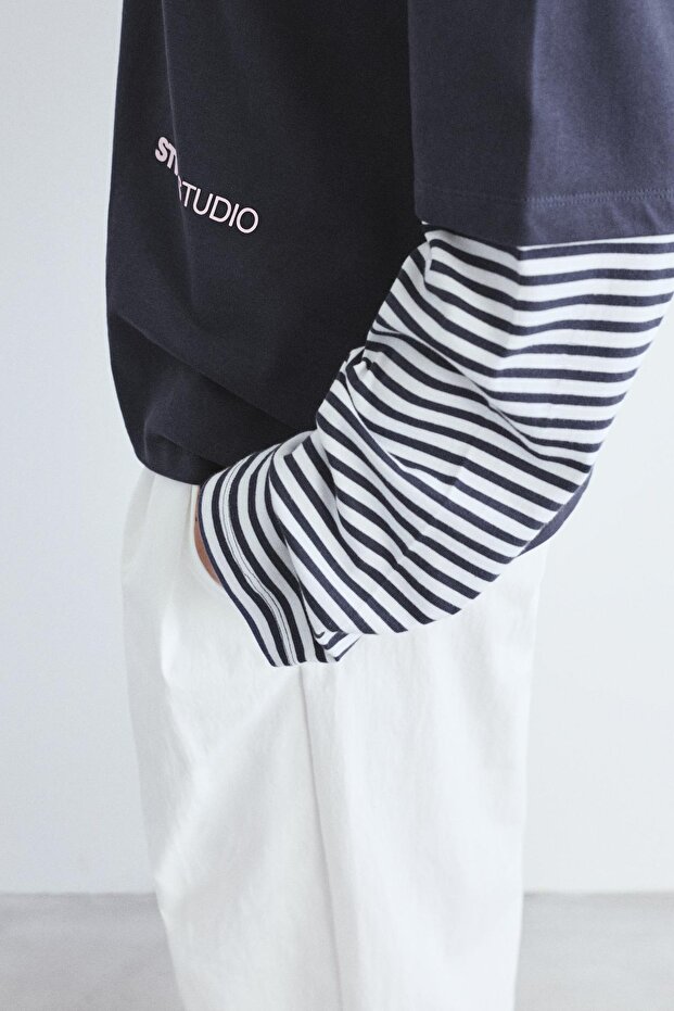 Çift kollu çizgili t-shirt - 6