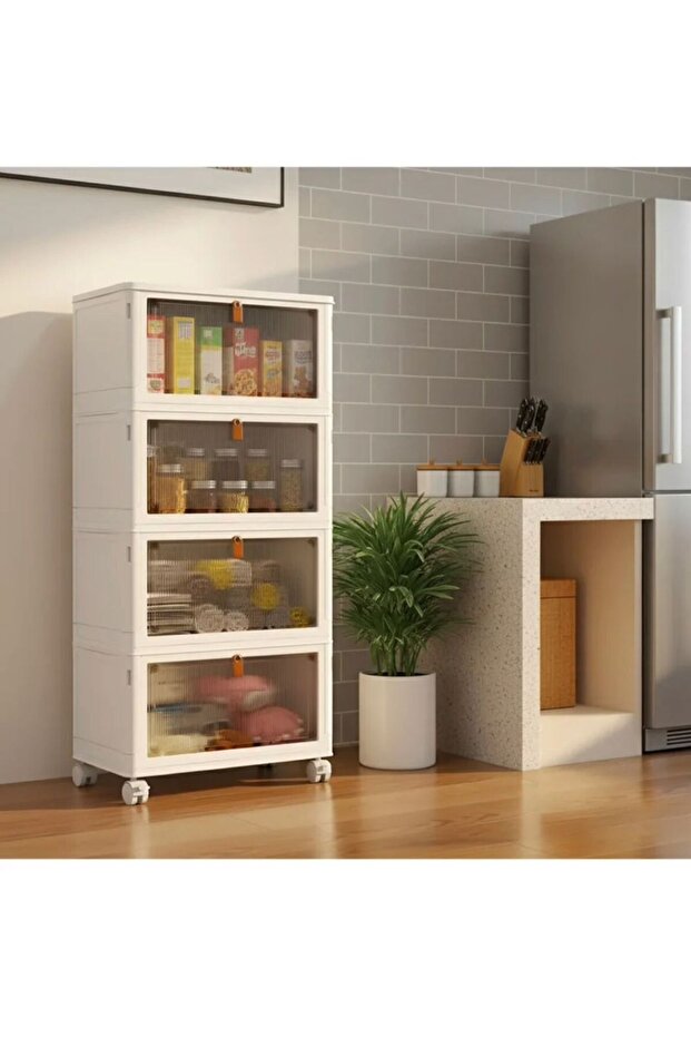 منظم تخزين شفاف، صناديق تخزين قابلة للتكديس مزودة بعجلات، قابلة للطي متعددة الأغراض - 3