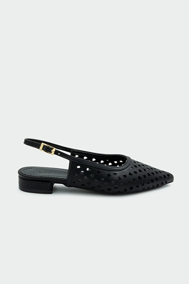 Wespa Laser Cut Detailed Black Flat Women's Ballet Flats