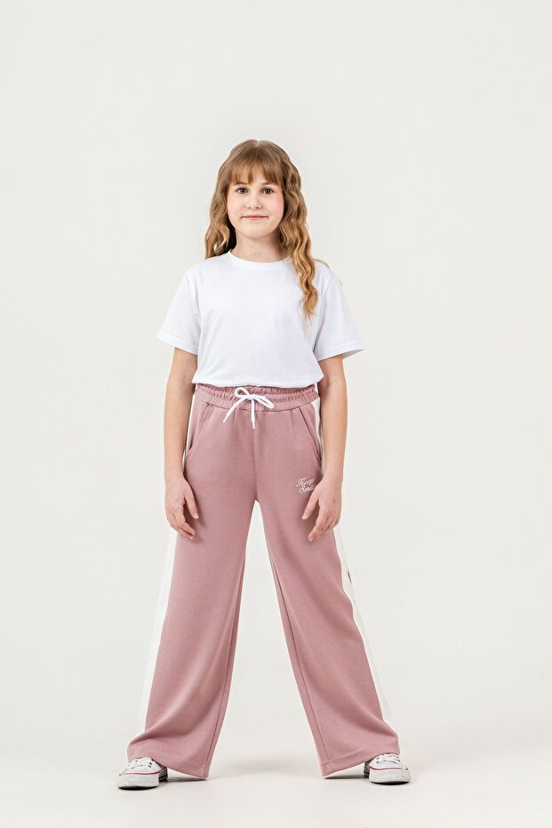 Keep Smiling Embroidered Sides Paneled Girls' Sweatpants
