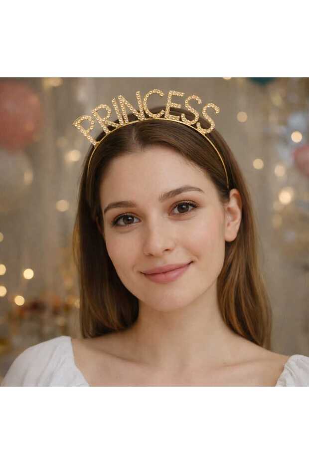 Princess Written Gold Crown with Stones – Birthday Party Crown, Princess Hair Crown