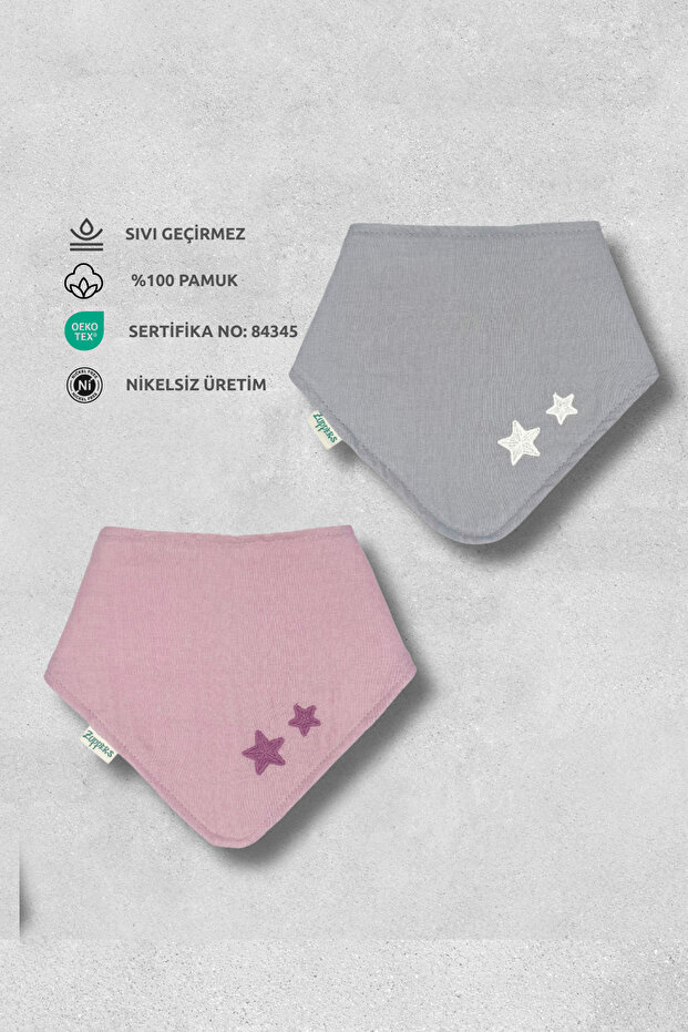 2-Pack Liquid-Proof Baby Bib Muslin Duman-Roza (Standard Size)