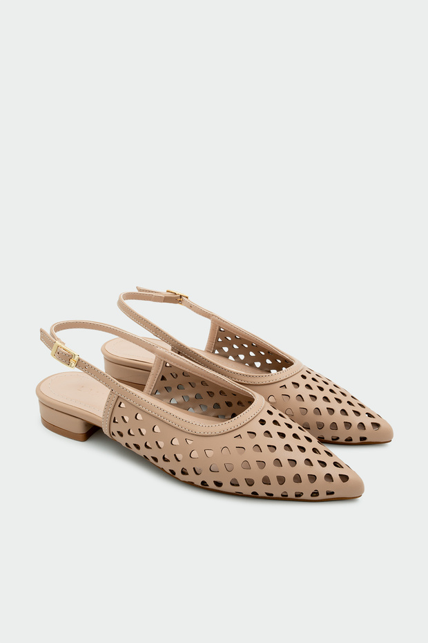 Wespa Laser Cut Detailed Flat Nude Women's Ballet Flats